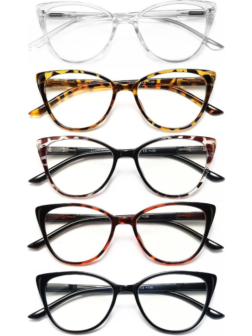 5 Pack Cat Eye Blue Light Blocking Reading Glasses for Women - Fashionable